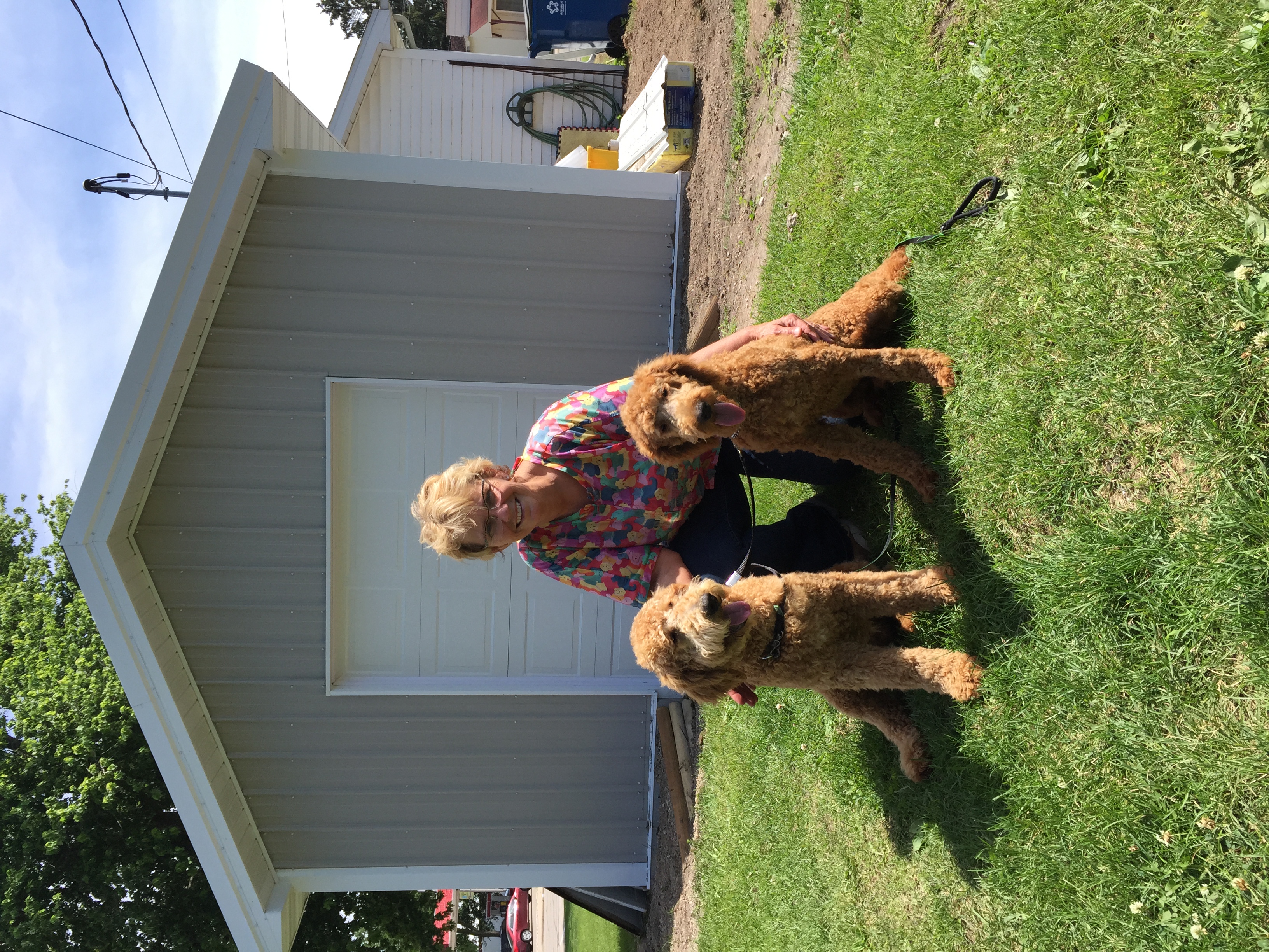 Dawn with her beloved doodles - 30+ years of breeding excellence